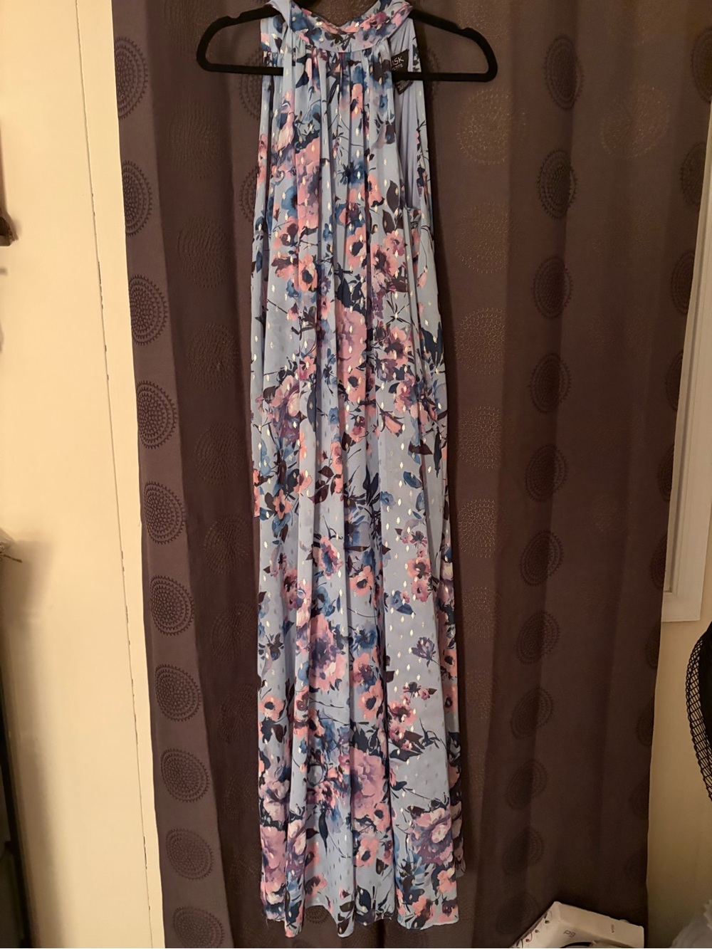 MSK womenโs blue floral jumpsuit